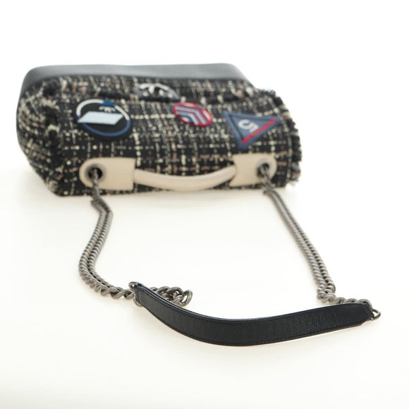 CHANEL Airline Chain Shoulder Bag Tweed 2way Black Silver CC Auth 181416SM