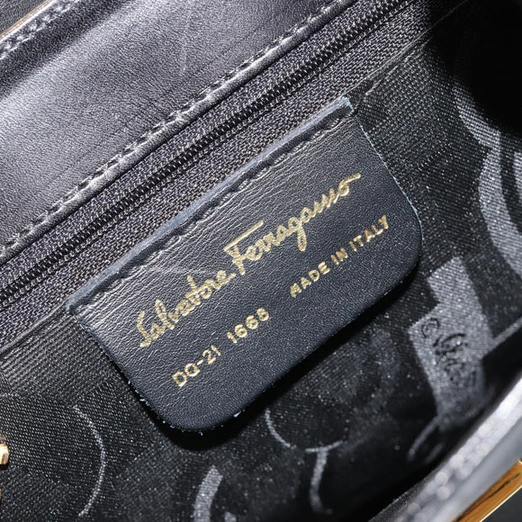 Salvatore Ferragamo Gancini Hand Bag Leather 2way Black Gold Auth 181422A