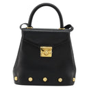 Salvatore Ferragamo Gancini Hand Bag Leather 2way Black Gold Auth 181422A-13