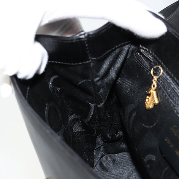 Salvatore Ferragamo Gancini Hand Bag Leather 2way Black Gold Auth 181422A