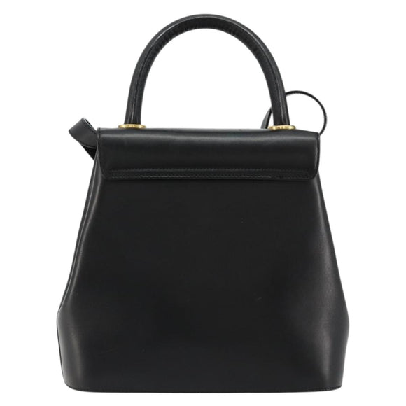 Salvatore Ferragamo Gancini Hand Bag Leather 2way Black Gold Auth 181422A