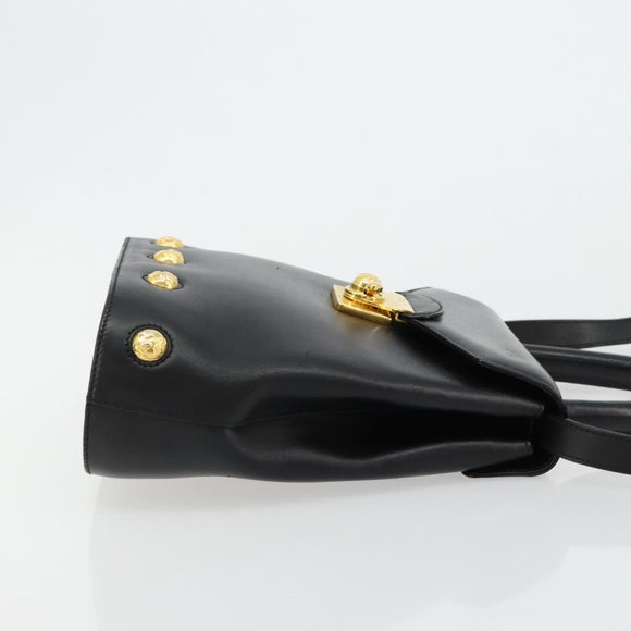 Salvatore Ferragamo Gancini Hand Bag Leather 2way Black Gold Auth 181422A