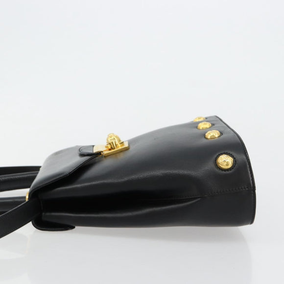 Salvatore Ferragamo Gancini Hand Bag Leather 2way Black Gold Auth 181422A