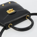 Salvatore Ferragamo Gancini Hand Bag Leather 2way Black Gold Auth 181422A-6