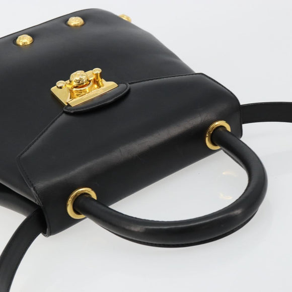 Salvatore Ferragamo Gancini Hand Bag Leather 2way Black Gold Auth 181422A