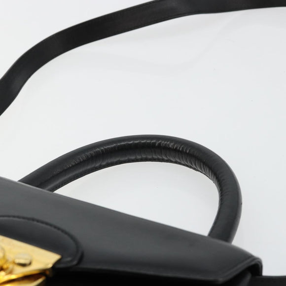 Salvatore Ferragamo Gancini Hand Bag Leather 2way Black Gold Auth 181422A