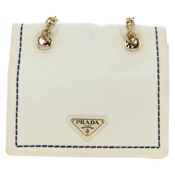 PRADA Chain Shoulder Bag Nylon White Gold Auth 181426V