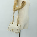PRADA Chain Shoulder Bag Nylon White Gold Auth 181426V-26