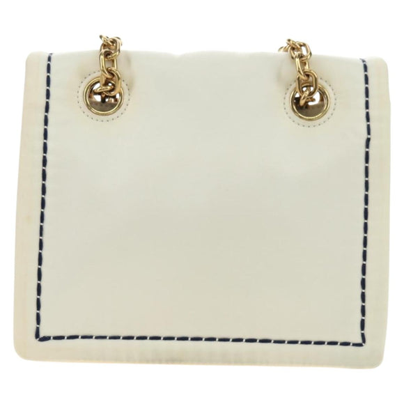 PRADA Chain Shoulder Bag Nylon White Gold Auth 181426V