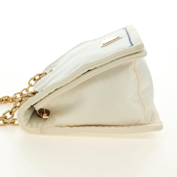 PRADA Chain Shoulder Bag Nylon White Gold Auth 181426V
