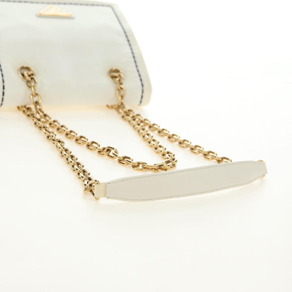 PRADA Chain Shoulder Bag Nylon White Gold Auth 181426V