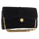 CELINE Chain Shoulder Bag Suede Black Gold Auth 181433A-1