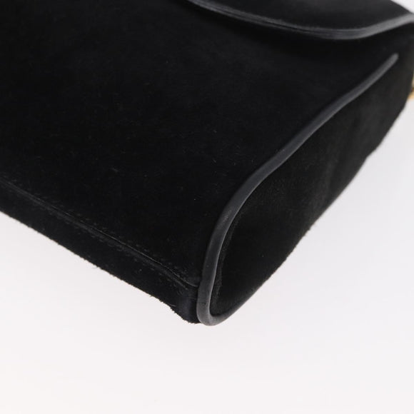 CELINE Chain Shoulder Bag Suede Black Gold Auth 181433A