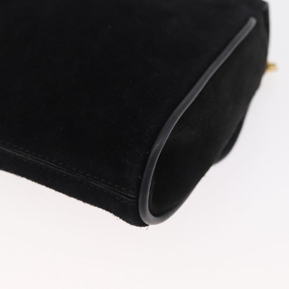 CELINE Chain Shoulder Bag Suede Black Gold Auth 181433A
