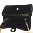 CELINE Chain Shoulder Bag Suede Black Gold Auth 181433A-9