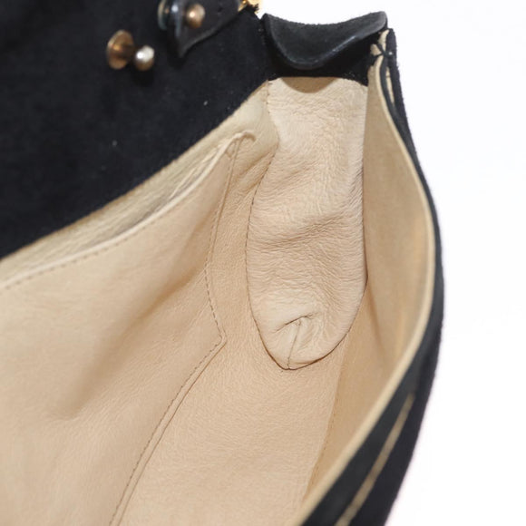 CELINE Chain Shoulder Bag Suede Black Gold Auth 181433A