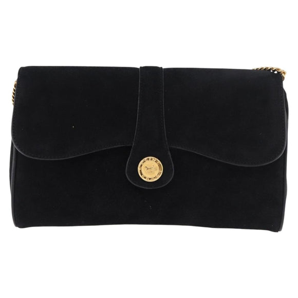 CELINE Chain Shoulder Bag Suede Black Gold Auth 181433A