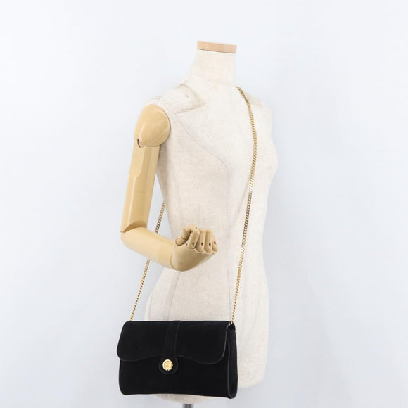 CELINE Chain Shoulder Bag Suede Black Gold Auth 181433A