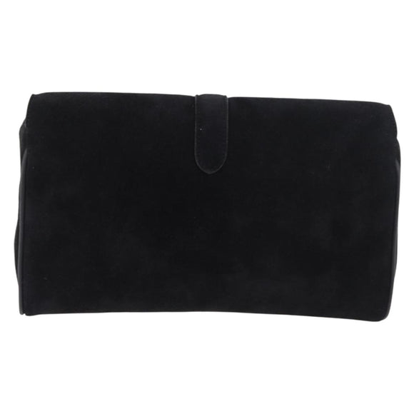 CELINE Chain Shoulder Bag Suede Black Gold Auth 181433A