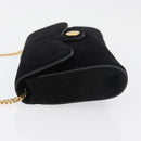 CELINE Chain Shoulder Bag Suede Black Gold Auth 181433A-4