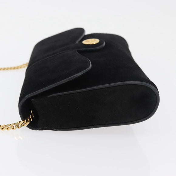 CELINE Chain Shoulder Bag Suede Black Gold Auth 181433A