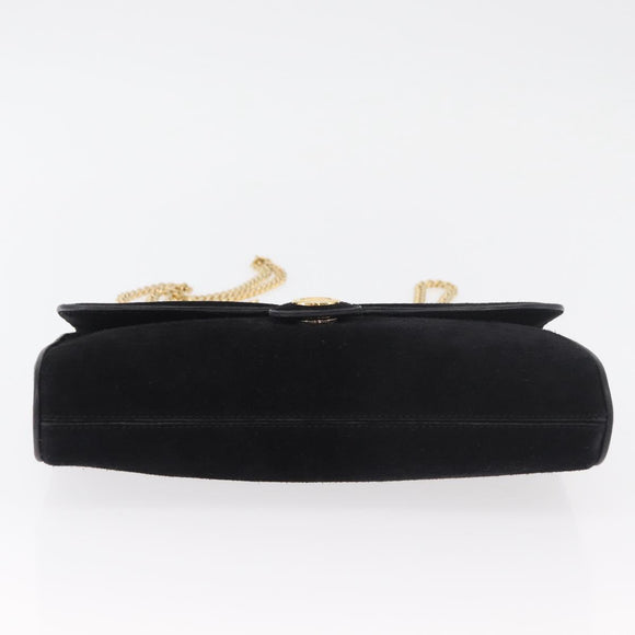 CELINE Chain Shoulder Bag Suede Black Gold Auth 181433A