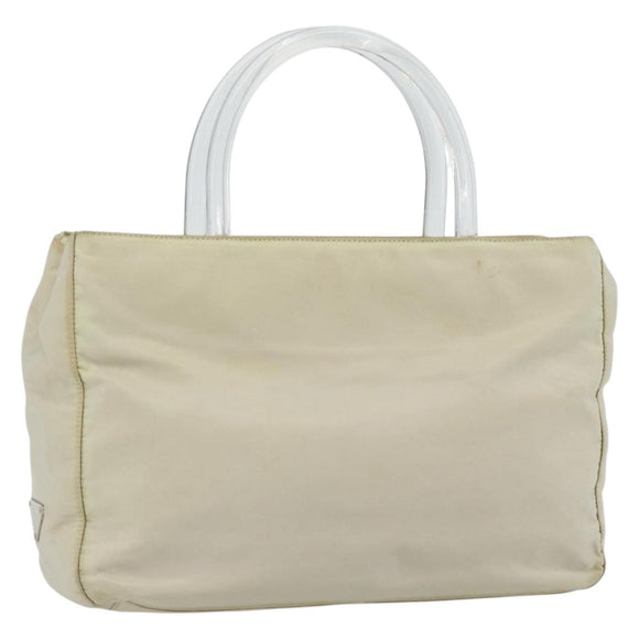 PRADA Hand Bag Nylon Ivory Silver Auth 181436