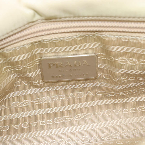 PRADA Hand Bag Nylon Ivory Silver Auth 181436