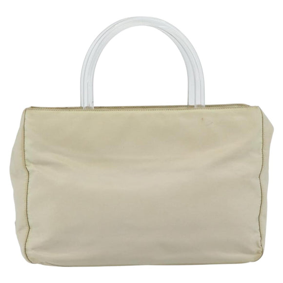PRADA Hand Bag Nylon Ivory Silver Auth 181436