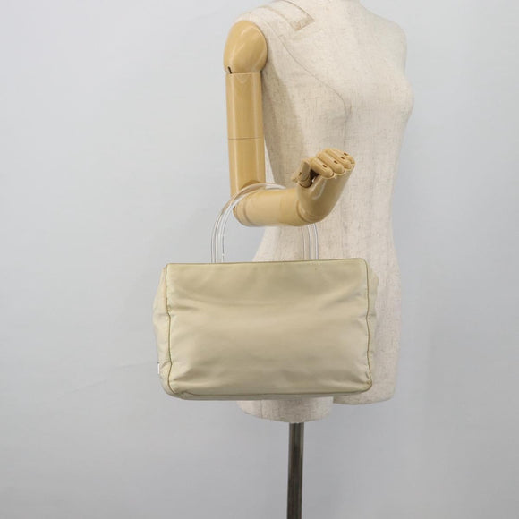 PRADA Hand Bag Nylon Ivory Silver Auth 181436