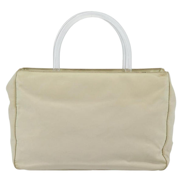 PRADA Hand Bag Nylon Ivory Silver Auth 181436
