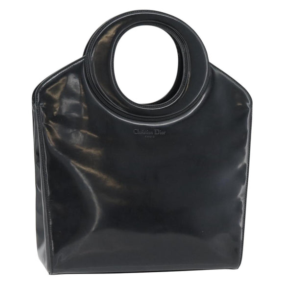 Christian Dior Hand Bag Patent leather Black Gold Auth 181437A