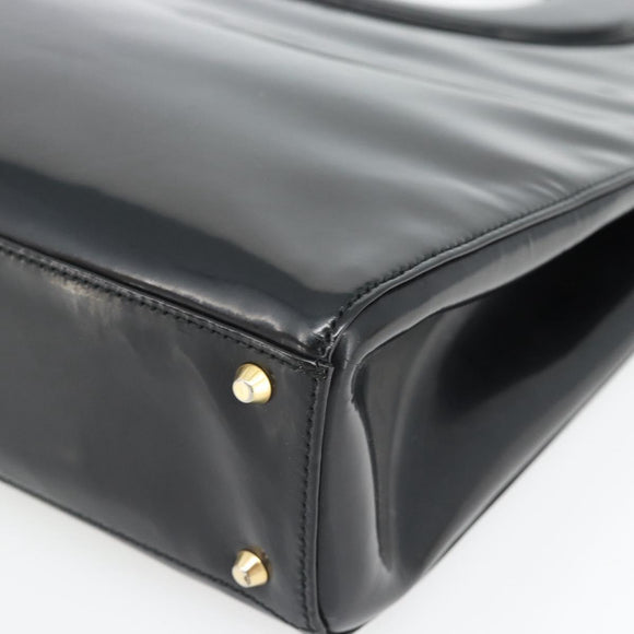 Christian Dior Hand Bag Patent leather Black Gold Auth 181437A