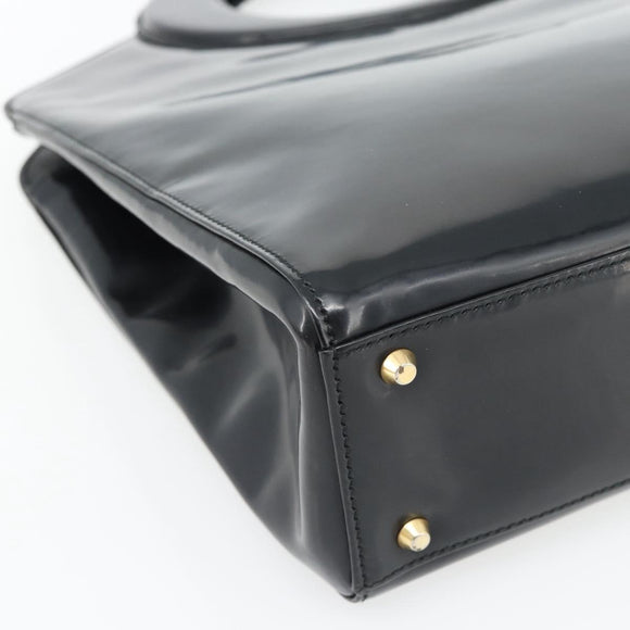 Christian Dior Hand Bag Patent leather Black Gold Auth 181437A
