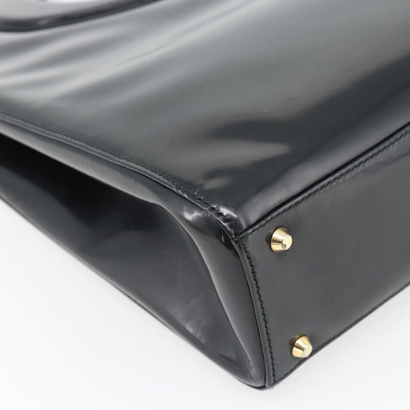 Christian Dior Hand Bag Patent leather Black Gold Auth 181437A