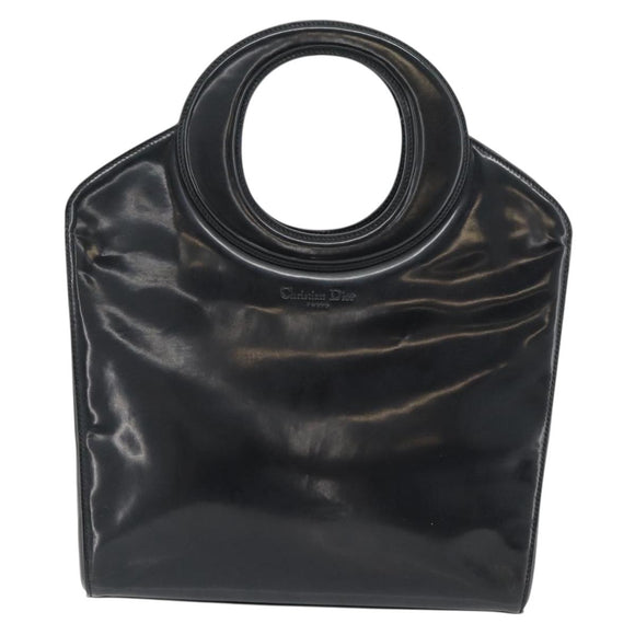 Christian Dior Hand Bag Patent leather Black Gold Auth 181437A