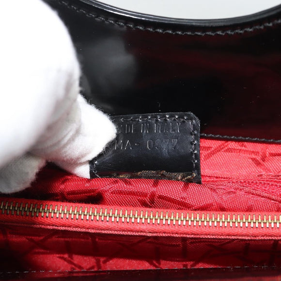 Christian Dior Hand Bag Patent leather Black Gold Auth 181437A
