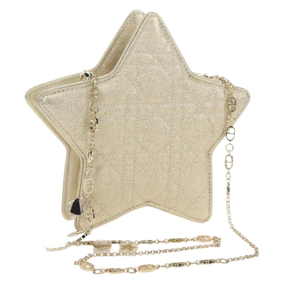 Christian Dior Canage Chain Shoulder Bag Leather Gold Auth 181440SM