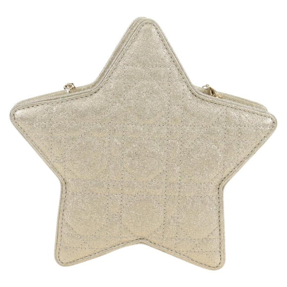 Christian Dior Canage Chain Shoulder Bag Leather Gold Auth 181440SM