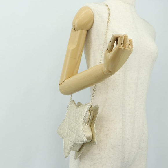 Christian Dior Canage Chain Shoulder Bag Leather Gold Auth 181440SM