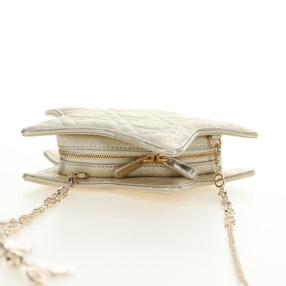 Christian Dior Canage Chain Shoulder Bag Leather Gold Auth 181440SM