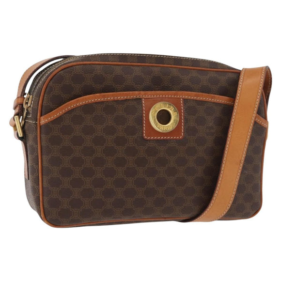 CELINE Macadam Canvas Circle Shoulder Bag PVC Leather Brown Gold Auth 181441A