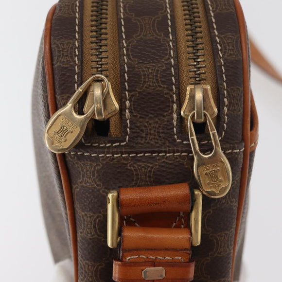 CELINE Macadam Canvas Circle Shoulder Bag PVC Leather Brown Gold Auth 181441A
