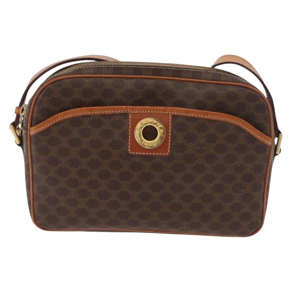 CELINE Macadam Canvas Circle Shoulder Bag PVC Leather Brown Gold Auth 181441A