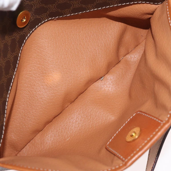 CELINE Macadam Canvas Circle Shoulder Bag PVC Leather Brown Gold Auth 181441A