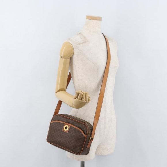 CELINE Macadam Canvas Circle Shoulder Bag PVC Leather Brown Gold Auth 181441A