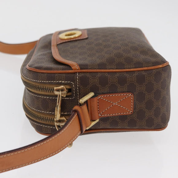 CELINE Macadam Canvas Circle Shoulder Bag PVC Leather Brown Gold Auth 181441A