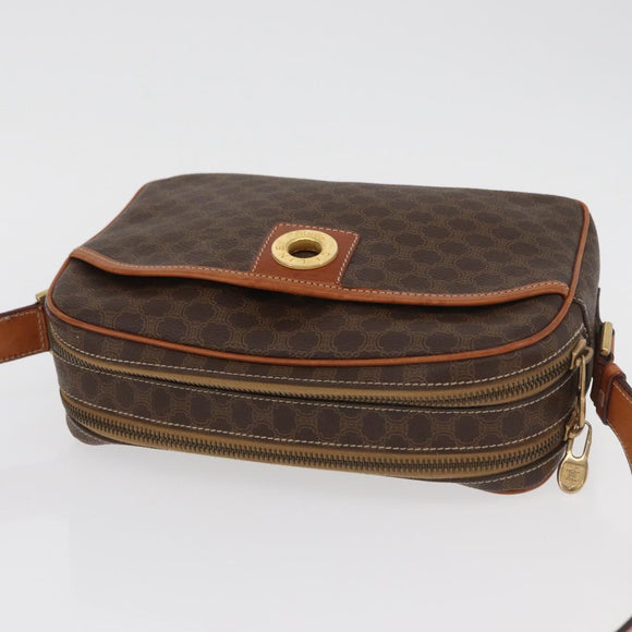 CELINE Macadam Canvas Circle Shoulder Bag PVC Leather Brown Gold Auth 181441A