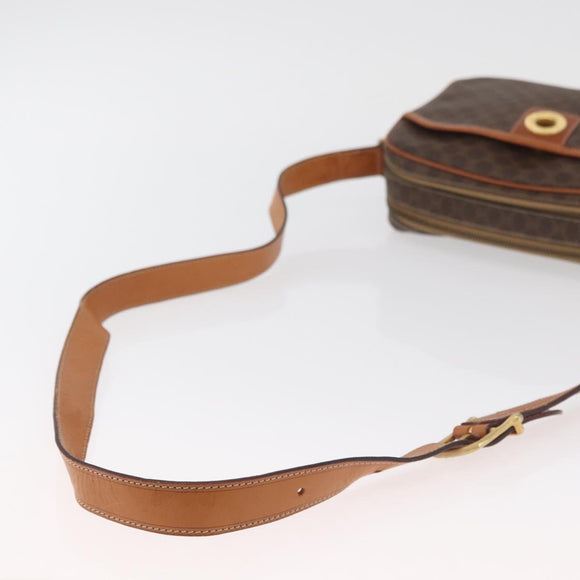 CELINE Macadam Canvas Circle Shoulder Bag PVC Leather Brown Gold Auth 181441A
