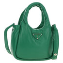 PRADA Hand Bag Leather 2way Green Silver Auth 181442SM-1